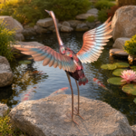 Colorful Metal Crane Garden Statue – Outdoor Egret Yard Sculpture - Vintage
