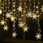 96 LED Snowflake Icicle Curtain Lights – Christmas & Holiday Decor