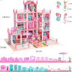 4-Story Dollhouse Playset with 4 Dolls & Furniture for Kids
