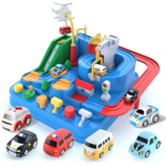 Car Adventure Track Playset with 6 Mini Cars & Helicopter - Kids Race Track Car Set – Ideal for Birthday and Christmas Gifts