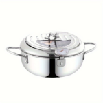 304 Stainless Steel Tempura Deep Fryer Pot with Thermometer - Silvery