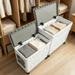 Large Foldable Plastic Storage Bin with Wheels & Gray Lid