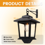 Solar Outdoor Wall Lanterns 2-Pack – 3000K Warm White Sconces