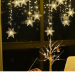 96 LED Snowflake Icicle Curtain Lights – Christmas & Holiday Decor