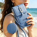 2-Piece Women's Crossbody Phone Bag & Multi-Slot Wallet Set - Blue (two-piece Set)