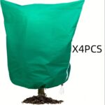4-Pack Plant Covers for Winter – Zipper & Drawstring Frost Jackets - Green
