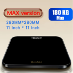 Digital Bathroom Scale with LED & Temp Display – Wide Glass Platform - Black [280*280mm Large Size]