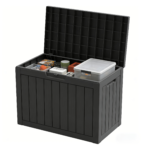 Large Outdoor Resin Deck Box with Lockable Lid & Handles - Black