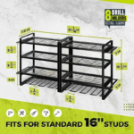 Heavy-Duty Wall-Mount Power Tool Organizer – Iron Storage Rack - Black-4 Layer 8 Slots