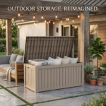 Large Outdoor Resin Deck Box with Lockable Lid & Handles