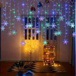 96 LED Snowflake Icicle Curtain Lights – Christmas & Holiday Decor - Light colorful / 118.11 inch 96 lights