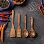 10-Piece Natural Wooden Kitchen Utensil Set – Non-Stick Cooking Spoons - 4pcs