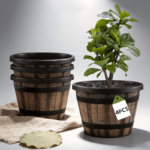 4-Pack Large Whiskey Barrel Planters – Vintage Brown Pots