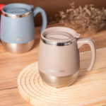 17 oz Double-Wall Insulated Coffee Mug with Lid – Stainless Steel Cup - Khaki
