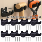 Wall-Mount Garden Tool Storage Rack Set 8 Racks, 24 Screws - Black / 8 hooks + 24 screws