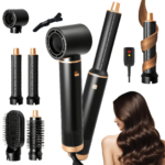 5-in-1 Hot Air Styler & Hair Dryer Brush with Auto Curler - Black