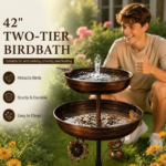 42&quote; Heavy-Duty Double-Layer Metal Bird Bath with 5-Prong Base