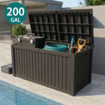 Large Outdoor Resin Deck Box with Lockable Lid & Handles