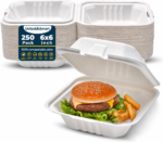 100% Biodegradable 6×6 Burger Boxes 250 pack  | Eco Dinnerware Clamshell Burger Containers - Image 2