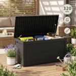 Large Outdoor Resin Deck Box with Lockable Lid & Handles