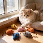 3-Pack Interactive Plush Mouse & Fish Bone Cat Toys with Squeaker