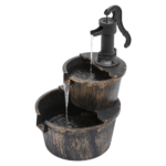27&quote; 2-Tier Barrel Outdoor Water Fountain – 11L Garden Waterfall