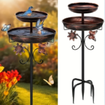 42&quote; Heavy-Duty Double-Layer Metal Bird Bath with 5-Prong Base - Copper Color