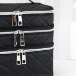 Large Black Quilted Makeup Bag – Multi-Layer Travel Cosmetic Organizer