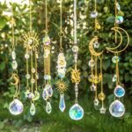 7-Piece Crystal Suncatcher Set – Hanging Window Prism Decor - 7PCS Snow flower Moon Sun Catcher Golden