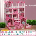 4-Story Dollhouse Playset with 4 Dolls & Furniture for Kids