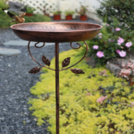 Vintage Copper Cast Iron Bird Bath with Stake – Leaf Design