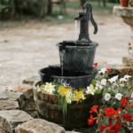 27&quote; 2-Tier Barrel Outdoor Water Fountain – 11L Garden Waterfall