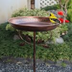 Vintage Copper Cast Iron Bird Bath with Stake – Leaf Design