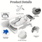 Foldable Baby Bathtub with Soft Cushion & Built-in Thermometer
