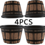 4-Pack Large Whiskey Barrel Planters – Vintage Brown Pots - Set 01