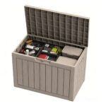 Large Outdoor Resin Deck Box with Lockable Lid & Handles - Coffee Color