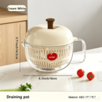 Rotating Double-Layer Vegetable Spinner & Washing Basin Set - Cream White