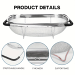 Expandable Stainless Steel Over-the-Sink Colander with Fine Mesh