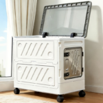 Large Foldable Plastic Storage Bin with Wheels & Gray Lid