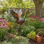 Colorful Metal Crane Garden Statue – Outdoor Egret Yard Sculpture