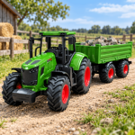 16.5-Inch Toy Farm Tractor with Trailer Set for Kids