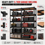 72&quote;H Heavy-Duty 5-Tier Garage Shelving Unit – Metal Storage Rack
