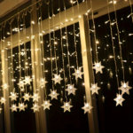 96 LED Snowflake Icicle Curtain Lights – Christmas & Holiday Decor - Warm light color / 118.11 inch 96 lights