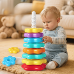 6-Layer Rainbow Spinning Stacking Tower – Toddler Sensory Toy