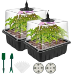 Seed Starter Tray Kit with Growth Lamp 2 Pack – Humidity Dome - Black