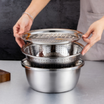 3-Piece Stainless Steel Mixing Bowl Set with Grinder & Colander
