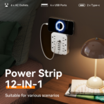 Wall Power Strip Surge Protector – 6 AC Outlets & 6 USB Ports 2 USB-C - White