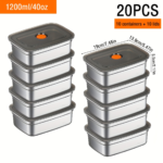 20-Piece Stainless Steel Food Storage Containers with Airtight Lids - 20PCS-10 Containers + 10 Lids