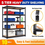 72&quote;H Heavy-Duty 5-Tier Garage Shelving Unit – Metal Storage Rack