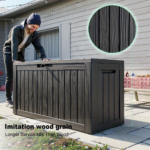 82-Gallon Wood Grain Deck Box – Lockable Outdoor Storage Chest
